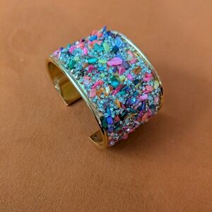 Gold Cuff Bracelet with Multicolor Stone Inlay - Women Jewelry